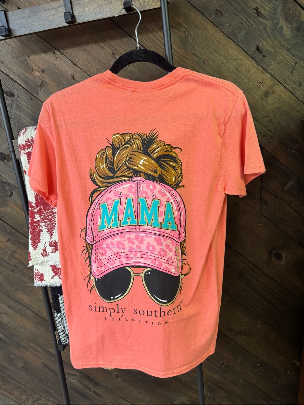 Simply Southern Coral Tee with Pink 'MAMA' Cap Graphic